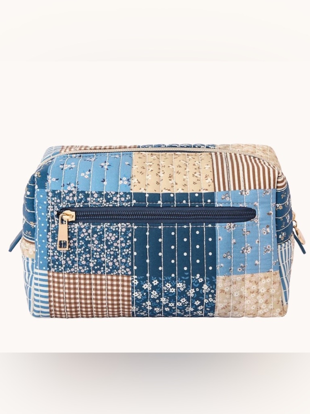 Poppy & Peonies Floral Patchwork Cosmetic Bag  3Pc Set!- Navy 🍁Set Price - Picture 3 of 7